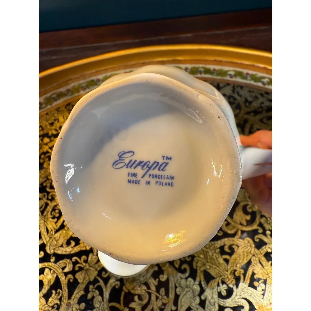 Vintage Europa Porcelain‎ Teapot: White with Gold Trim, Made in Poland